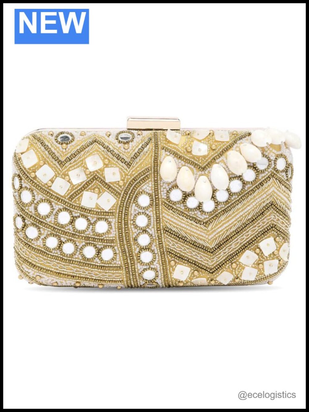 Gold Clutch Purse Handmade Evening Bridal Handbag Fabric Flap Clasp